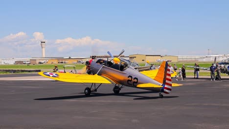 Ryan-PT-22-Recruit-vintage-World-War-II-training-aircraft-taxis-at-an-airshow-event-at-Centennial-Airport-in-Colorado
