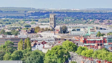 A-View-Of-Doncaster-Minster-Tower-At-The-City-Center-In-Doncaster,-South-Yorkshire,-England
