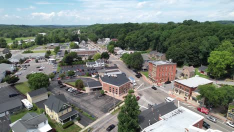 Aerial-view-from-drone-of-village-of-Victor-NY-showing-structures-and-traffic