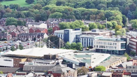 Aerial-View-Of-Rotherham-Market-In-The-City-Centre-In-Drummond-St,-Rotherham,-United-Kingdom