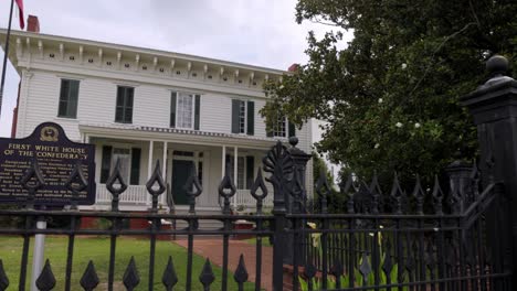 First-White-House-of-the-Confederacy-in-Montgomery,-Alabama-with-gimbal-video-walking-right-to-left-in-slow-motion