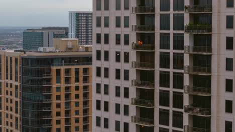 Panning-right-drone-shot-of-buildings-in-downtown-Houston,-Texas