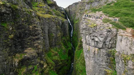 Drone-shot-of-Glymur-waterfall-in-Iceland