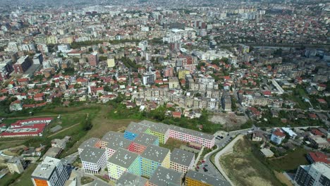 Kaleidoscope-of-Colorful-Buildings-and-Houses-in-the-Heart-of-the-City,-Tirana's-Vibrant-Neighborhood