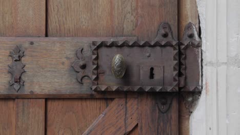 Old-metal-door-knob-on-wooden-door-being-rattled