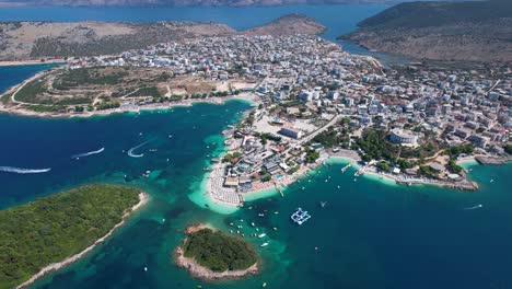Ksamil's-Allure:-An-Amazing-Peninsula-Adorned-with-Elegant-Hotels,-Pristine-Beaches,-and-the-Azure-Beauty-of-the-Sea,-a-Coastal-Paradise