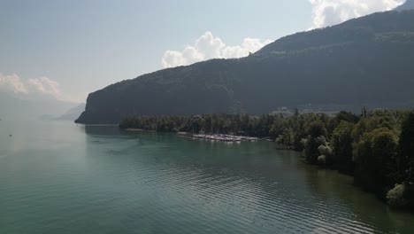 Beautiful-peaceful-scenery-of-mountain-forest-near-Walensee-lake,-Switzerland