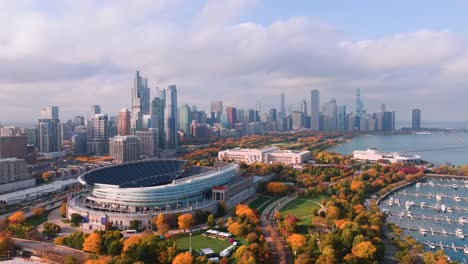 Chicago-Soldier-Field-with-autumn-colors-and-city-skyline