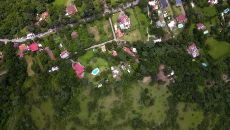 Top-down-drone-shot-flying-over-villas-in-the-outskirts-of-the-city-of-Salta-in-Argentina