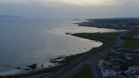 Serene-aerial-featuring-Salthill,-Galway-in-a-calm-evening