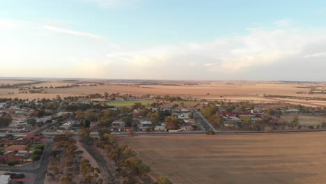 Small-town-of-Carnamah-western-Australia-during-sunrise,-aerial