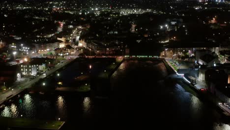 Aerial-dolly-of-Galway-City-at-night