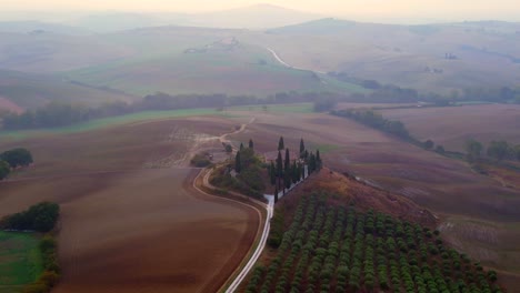 Gorgeous-aerial-top-view-flight-House-morning-atmosphere-rural-idyllic-environment-Tuscany-Italy