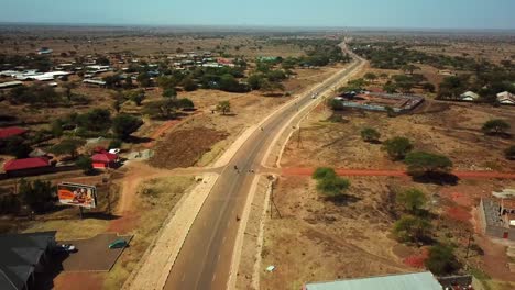 Country-Road-Over-Rural-Village-In-Moroto,-Karamoja,-Uganda,-East-Africa