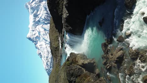 Picturesque-Salto-Grande-Waterfall-in-Torres-del-Paine-National-Park,-Chile,-Vertical-Aerial