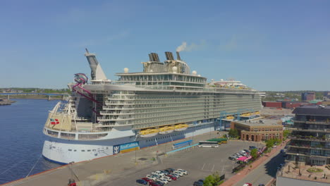 Aerial-view-flying-toward-the-Oasis-of-the-Seas-cruise-ship-in-port