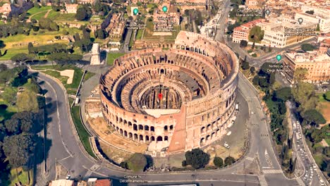 Colosseum-Stadium,-Rome-Italy-Graphics-Animation-Media,-Point-of-Interest-Shot-on-Earth-Application