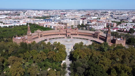 Aerial-Establishing-View-of-Plaza-de-Espana-Square-in-Seville,-Spain