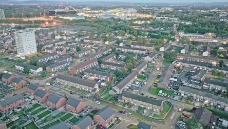 Aerial-View-of-Manchester-City,-England,-Europe_tilt-down-shot