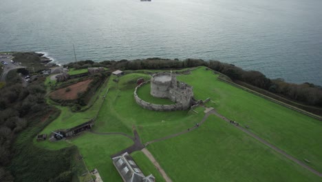 Aerial-perspective-of-Pendennis-Castle,-in-Falmouth