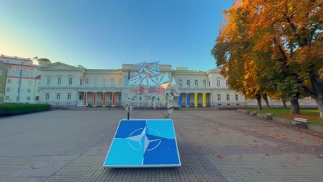 Nato-symbol-logo-in-front-of-Lithuanian-presidential-palace-in-Vilnius