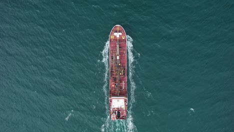Big-oil-tanker-ship,-top-down-aerial-view