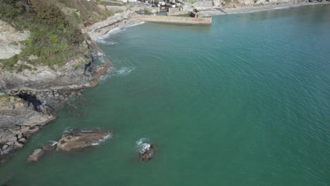 Aerial-clip-of-Charlestown,-historic-coastal-town-in-Cornwall,-England