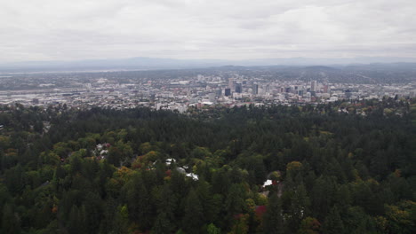 Colorful-trees-at-Washington-Park-overlooking-Portland,-Oregon