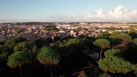 Villa-Borghese-gardens-in-Rome,-Italy,-drone-shot