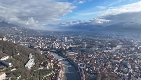 Aerial-view-captures-Grenoble,-where-ancient-fortifications-meet-cutting-edge-re