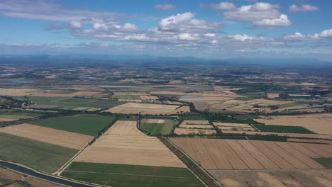 Getreidefelder-Bereit-Zur-Ernte,-Luftaufnahme-Südlich-Von-Frankreich,-Sonniger-Tag