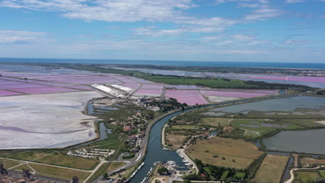 Mediterranean-coast-salin-du-midi-pink-salt-ponds-ready-to-harvest-France-aerial