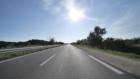 Fast-white-lanes-passing-driving-on-national-road-France-lockdown-period-sunny