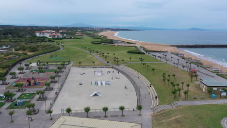 Skate-park-along-the-beach-in-Anglet-aerial-shot-France-Northern-Basque-Country