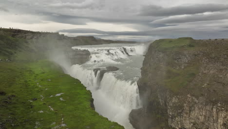 Aerial-shot-of-Gullfoss-waterfall-Icelandic-golden-circle-touristic-tour