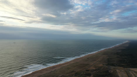 Endless-sandy-beach-aerial-view-french-basque-coast-sunset