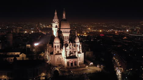 Basilika-Von-Montmartre,-Paris,-Luftaufnahme-Bei-Nacht,-Frankreich