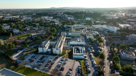 Montpellier's-aerial:-modern-medical-district-in-focus.