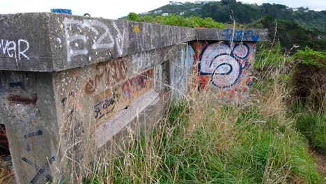 Outside-view-of-WW2-bunker-in-Oruaiti,-previously-known-as-Fort-Dorset-at-Breaker-bay-in-Wellington,-New-Zealand-Aotearoa