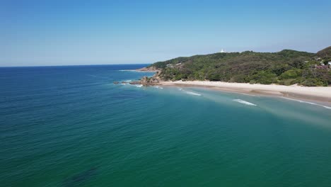 The-Pass-And-Clarkes-Beach-With-Turquoise-Seascape-In-NSW,-Australia---aerial-shot