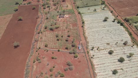 Ruhige-Agrarlandschaft-Mit-Ackerland-Im-Süden-Kenias,-Afrika,-Luftaufnahme