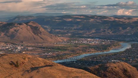 Semi-Arid-Sunset-Oasis:-Aerial-View-of-Kamloops-City-with-the-Scenic-Thompson-River