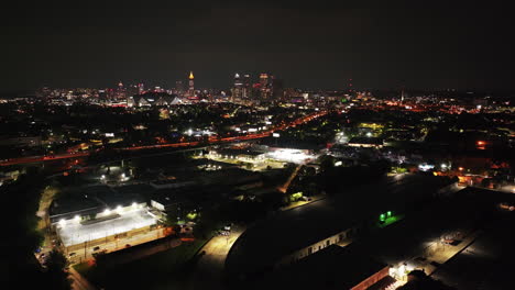 Aerial-panoramic-view-of-metropolis-at-night