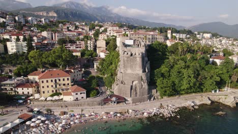 Historic-Forte-Mare-fortress-on-Herceg-Novi-beach,-Montenegro