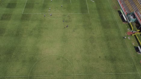 Aerial-top-view-of-soccer-match-in-Misiones,-Argentina