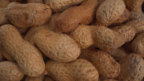Peanuts-in-shells-macro-moving,-food-product-used-in-recipes-like-chocolates,-sauces-and-oils,-known-allergen,-healthy-nuts,-peanut-allergy,-4K-shot