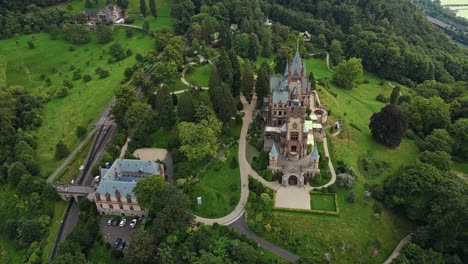 Near-the-banks-of-the-Rhine,-the-majestic-Schloss-Drachenburg-estate