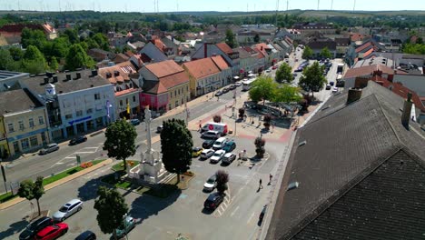 Mistelbach,-Niederösterreich,-Austria---Town-Square---Aerial-Pan-Left