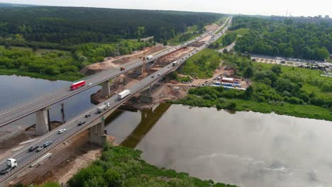 Panoramic-aerial-view-of-A1-bridge-construction-in-Kaunas-city