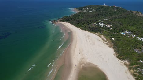 Clarkes-Beach-With-White-Sand-And-Turquoise-Sea-In-New-South-Wales,-Australia---aerial-drone-shot